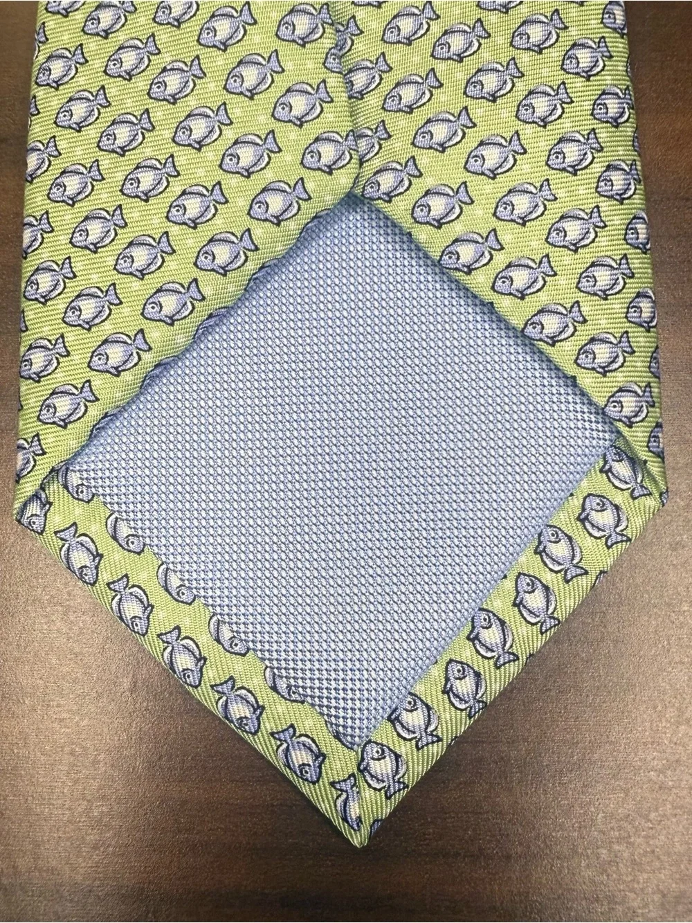 Tommy Hilfiger Light Green Tie with Blue and White Fish Pattern